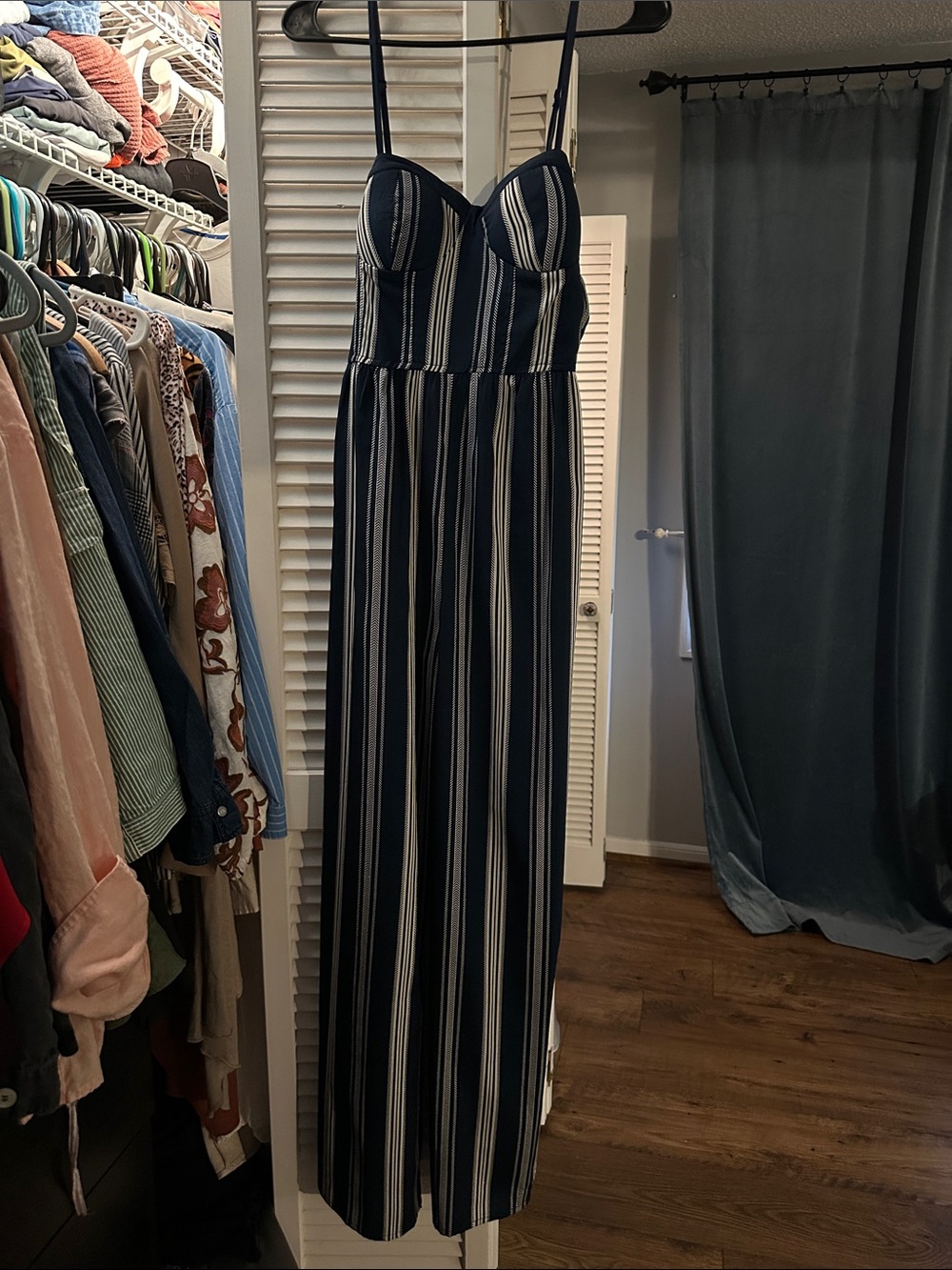 Navy and White Striped Maxi Dress with Spaghetti Straps